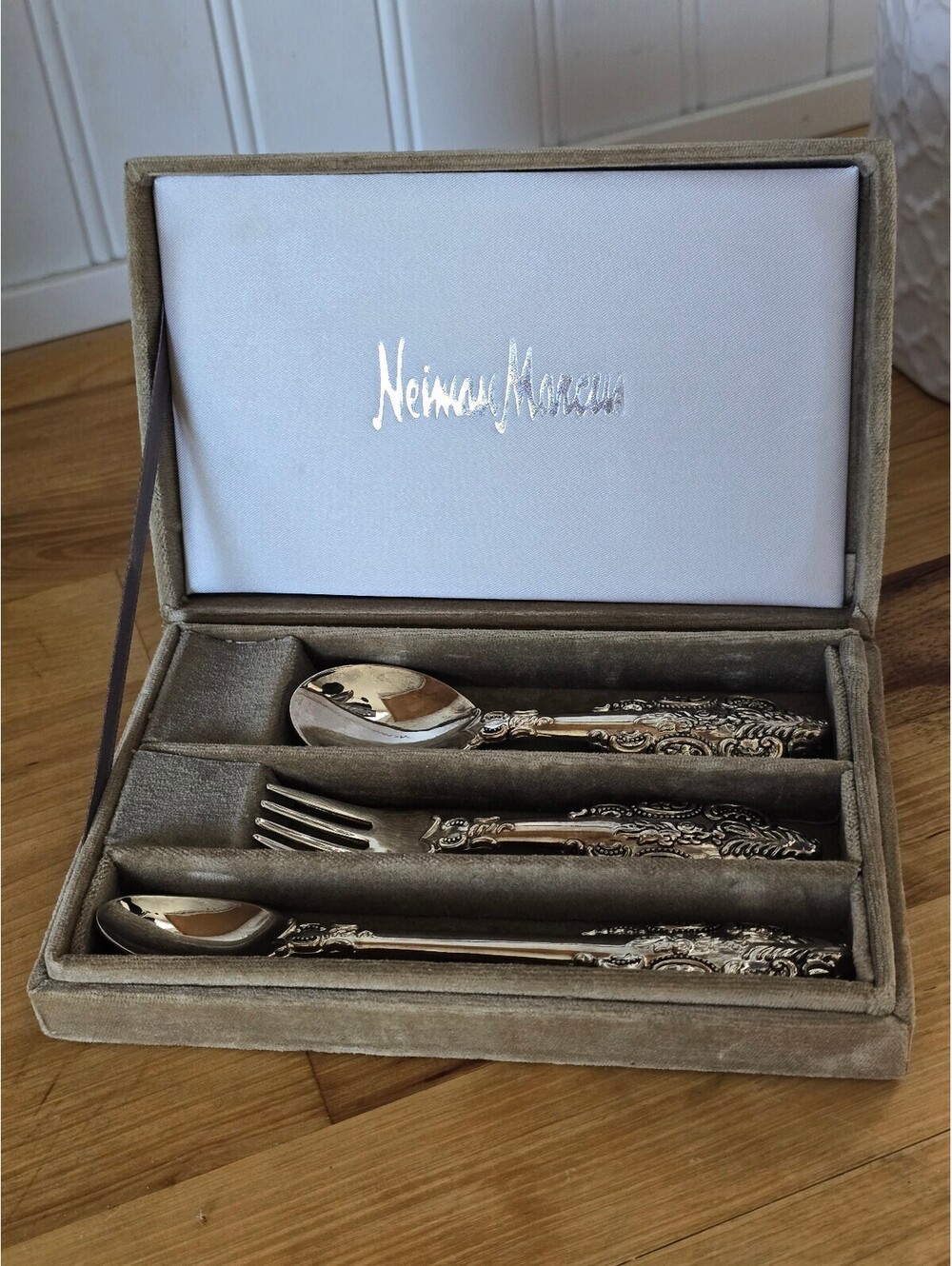 Neiman Marcus Vintage Godinger Silverplate Baby Flatware Set in Velvet Box
